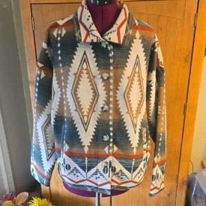 210 Blue B Collection  Southwestern Jacket Button-Up , Green & Rust